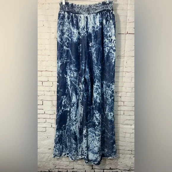 NWT Venus Blue Tie Dye Wash Wide Leg Flare Pants Pull-on Large Long Boho Lagenl - Picture 11 of 11